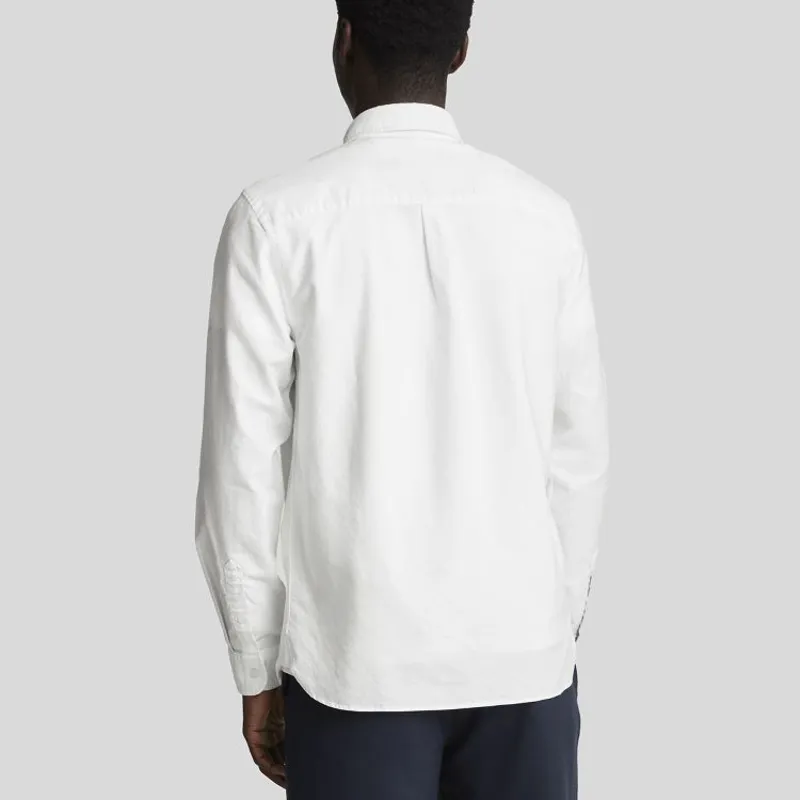 Lyle and Scott Tonal Eagle Plain Oxford Shirt - White-2