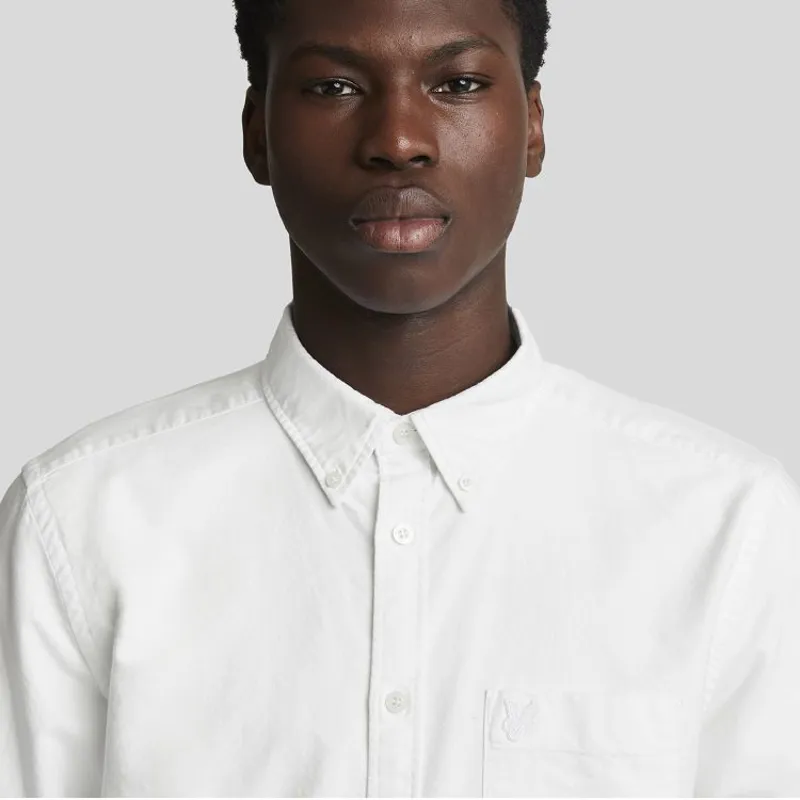 Lyle and Scott Tonal Eagle Plain Oxford Shirt - White-3