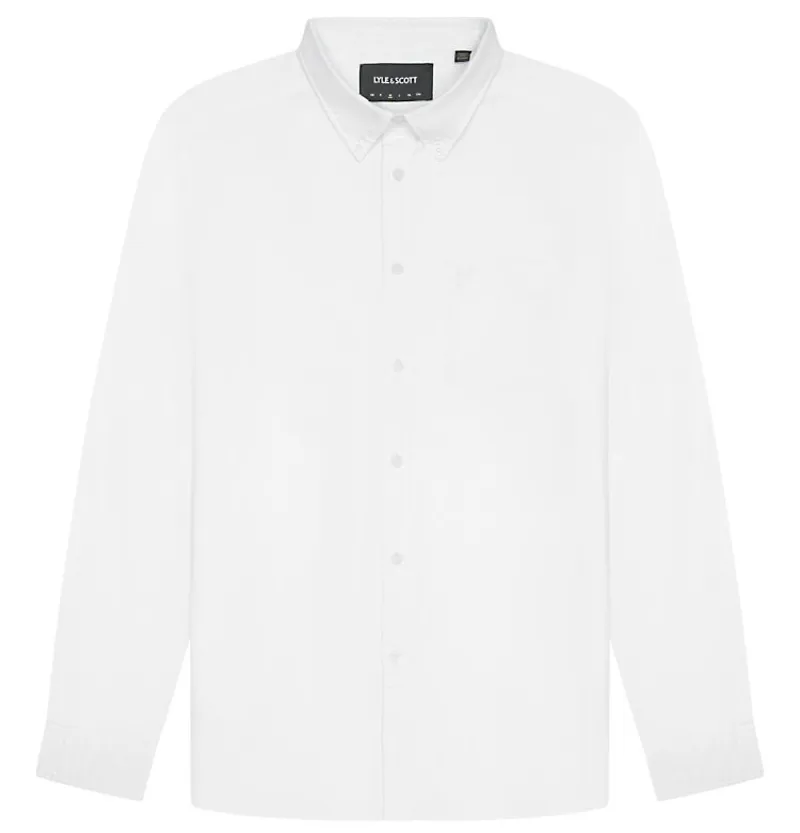 Lyle and Scott Tonal Eagle Plain Oxford Shirt - White