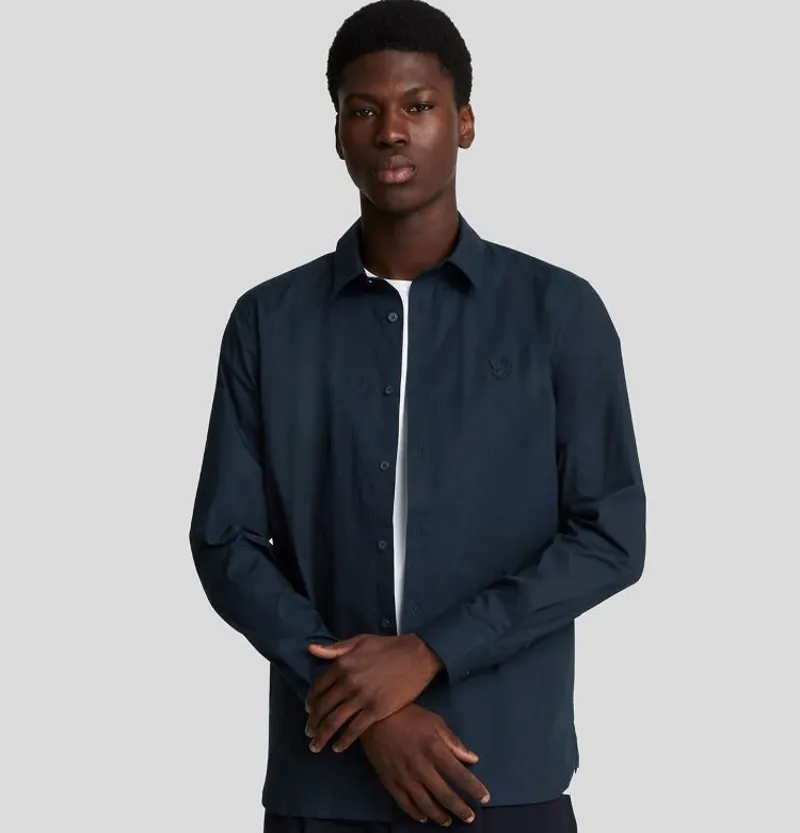 Lyle and Scott Tonal Easy Care Poplin Shirt - Dark Navy-1