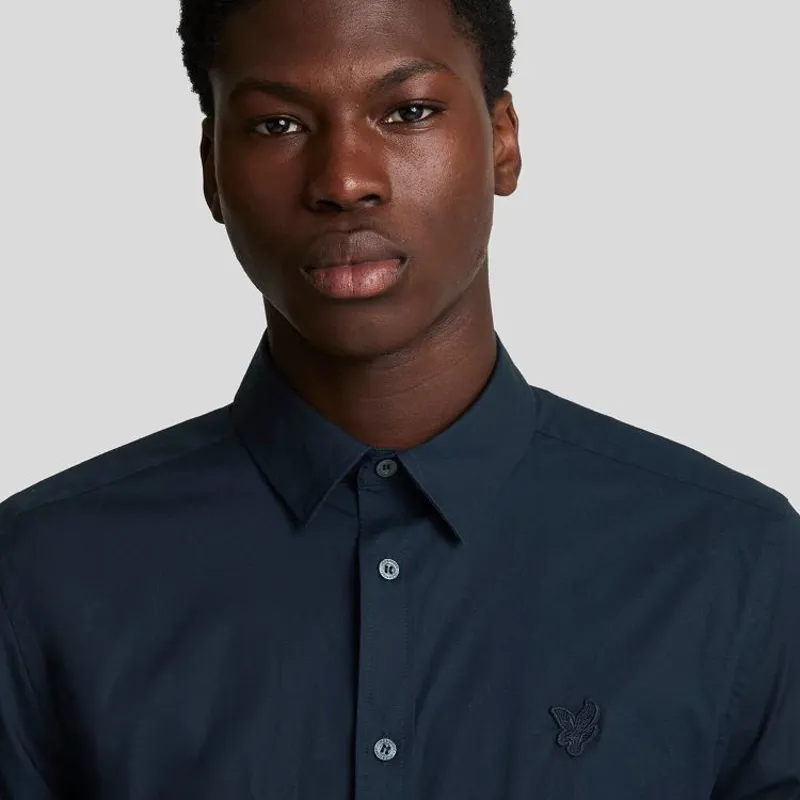 Lyle and Scott Tonal Easy Care Poplin Shirt - Dark Navy-2