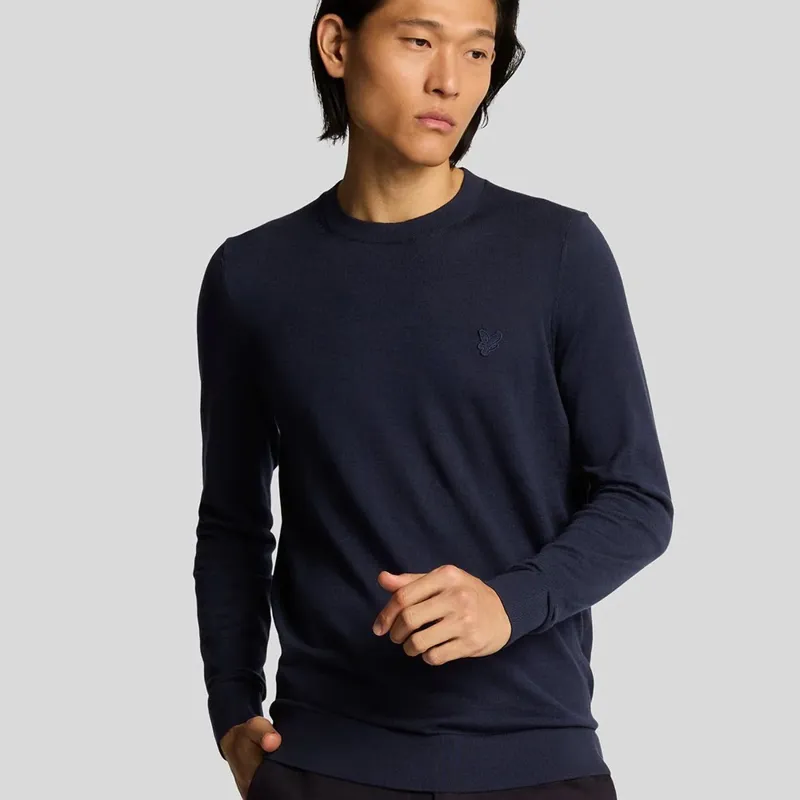 Lyle and Scott Tonal Superfine Crew Neck Jumper - Dark Navy-1