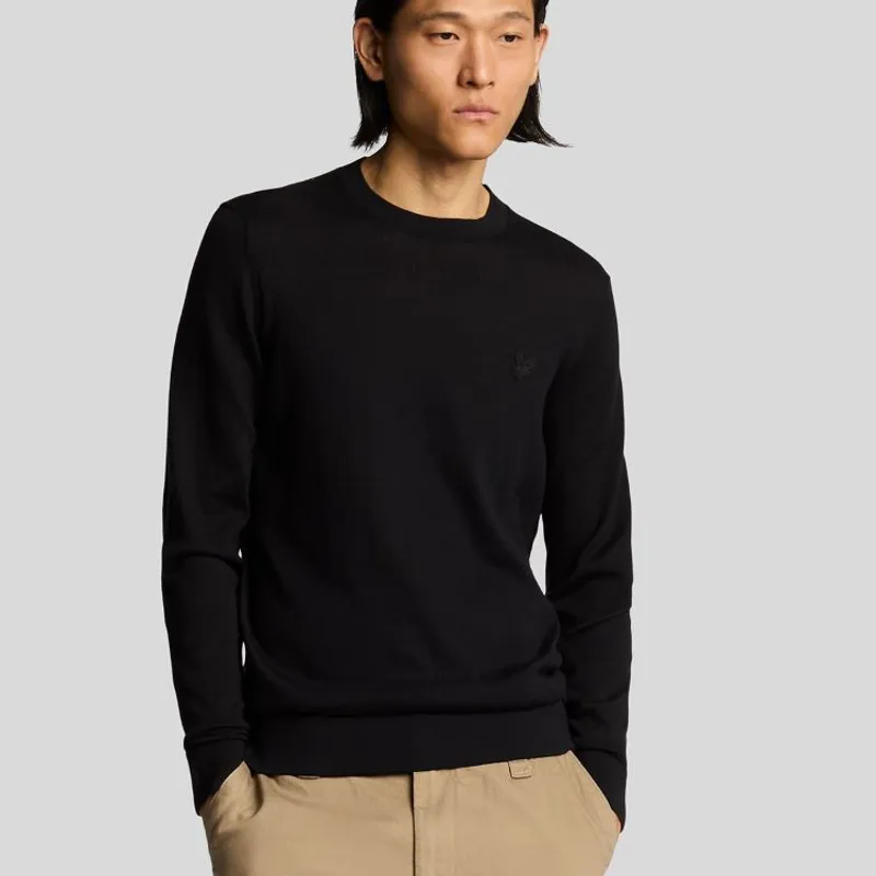 Lyle and Scott Tonal Superfine Crew Neck Jumper - Jet Black-1