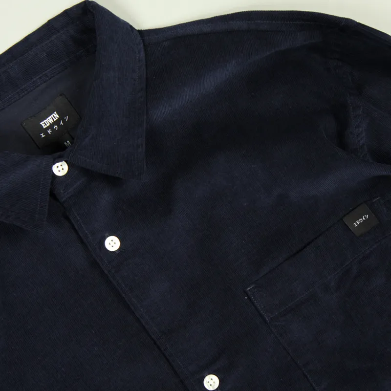 Edwin Minimal Babycord Shirt - Navy Garment Washed-1