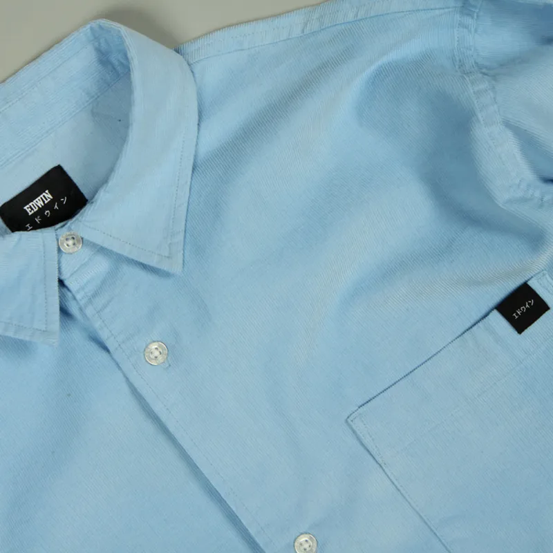 Edwin Minimal Babycord Shirt - Baby Blue Garment Washed-1