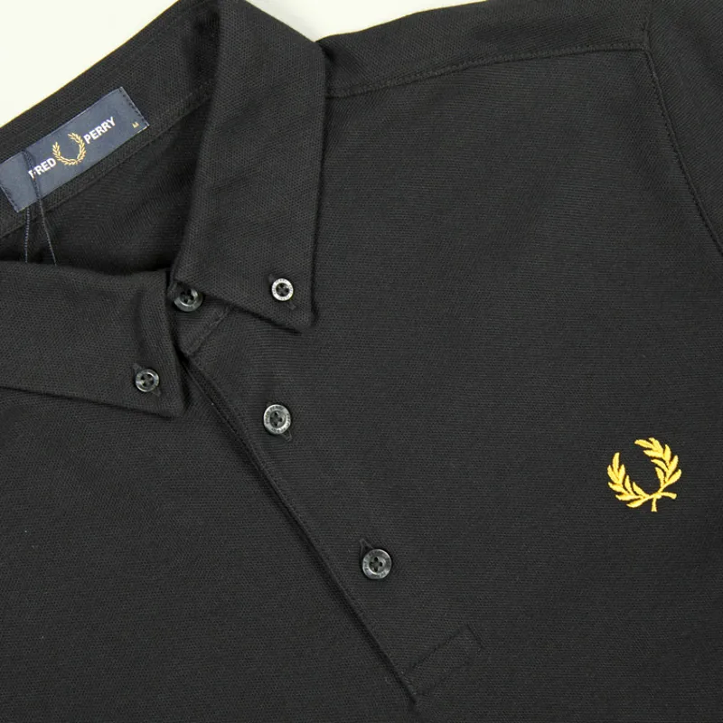 Fred Perry Button Down Polo Shirt - Black-1